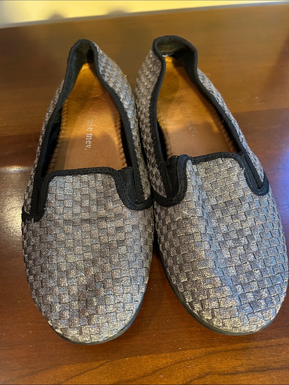 bernie mev. Metallic Woven Slip-On Flats in Silver